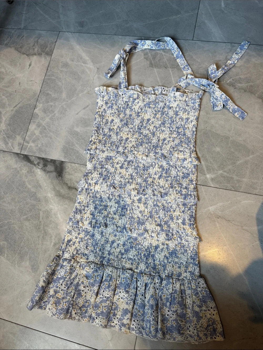 Katie J NYC Girl’s Evan Ruffled Dress Blue and White Floral print.
